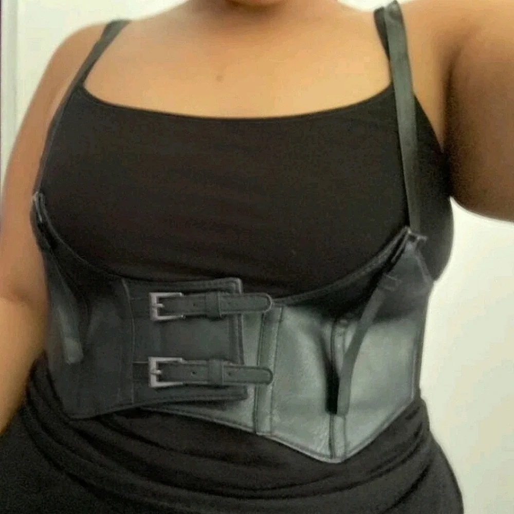 Western Corset black faux leather Belt body harness Underbust wide waist Goth